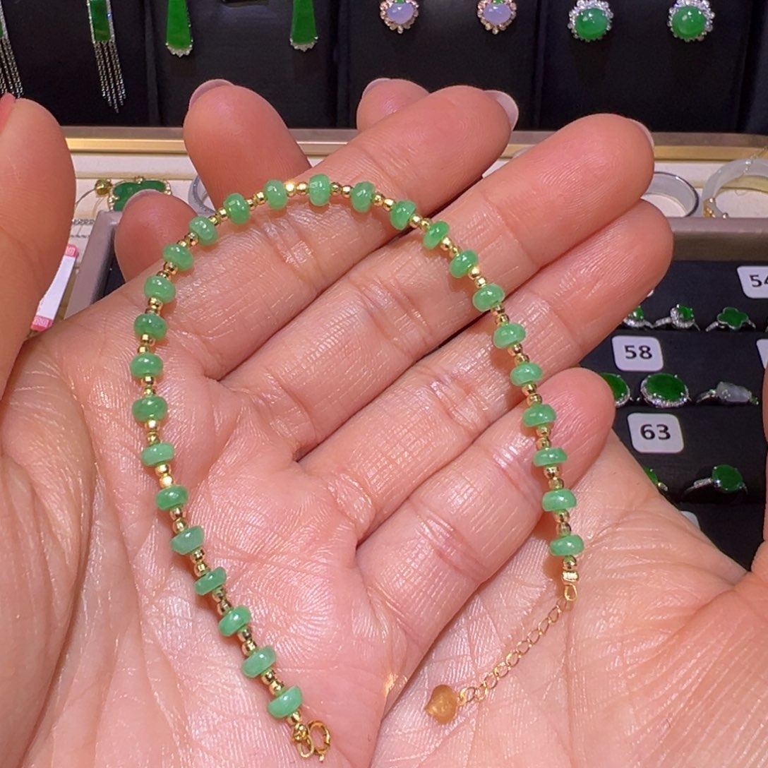 翡翠耳饰18K金镶嵌手链