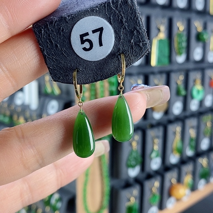 和田玉耳饰18K金镶嵌