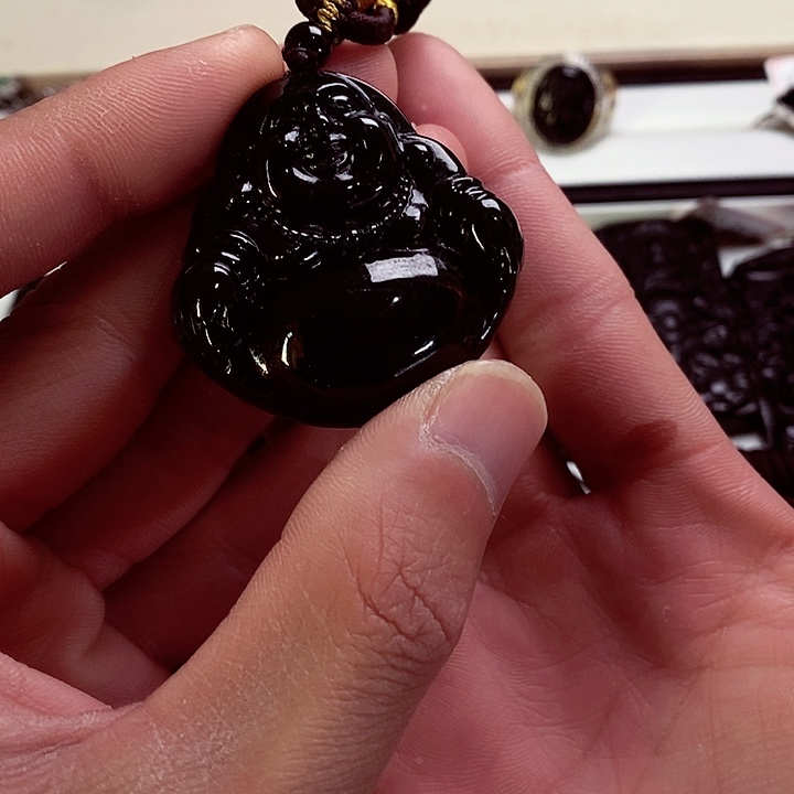 翡翠未镶嵌颈饰天然缅料A货 钢琴黑佛头a063