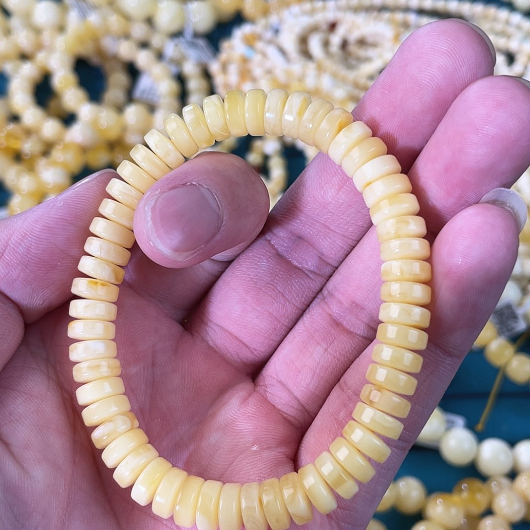 琥珀裸石未镶嵌蜜蜡白花手串