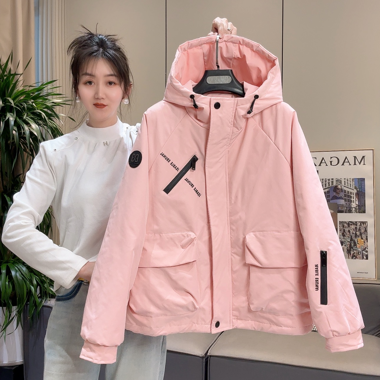 2025新款薄棉二棉短款运动休闲百搭时尚连帽短款大兜002