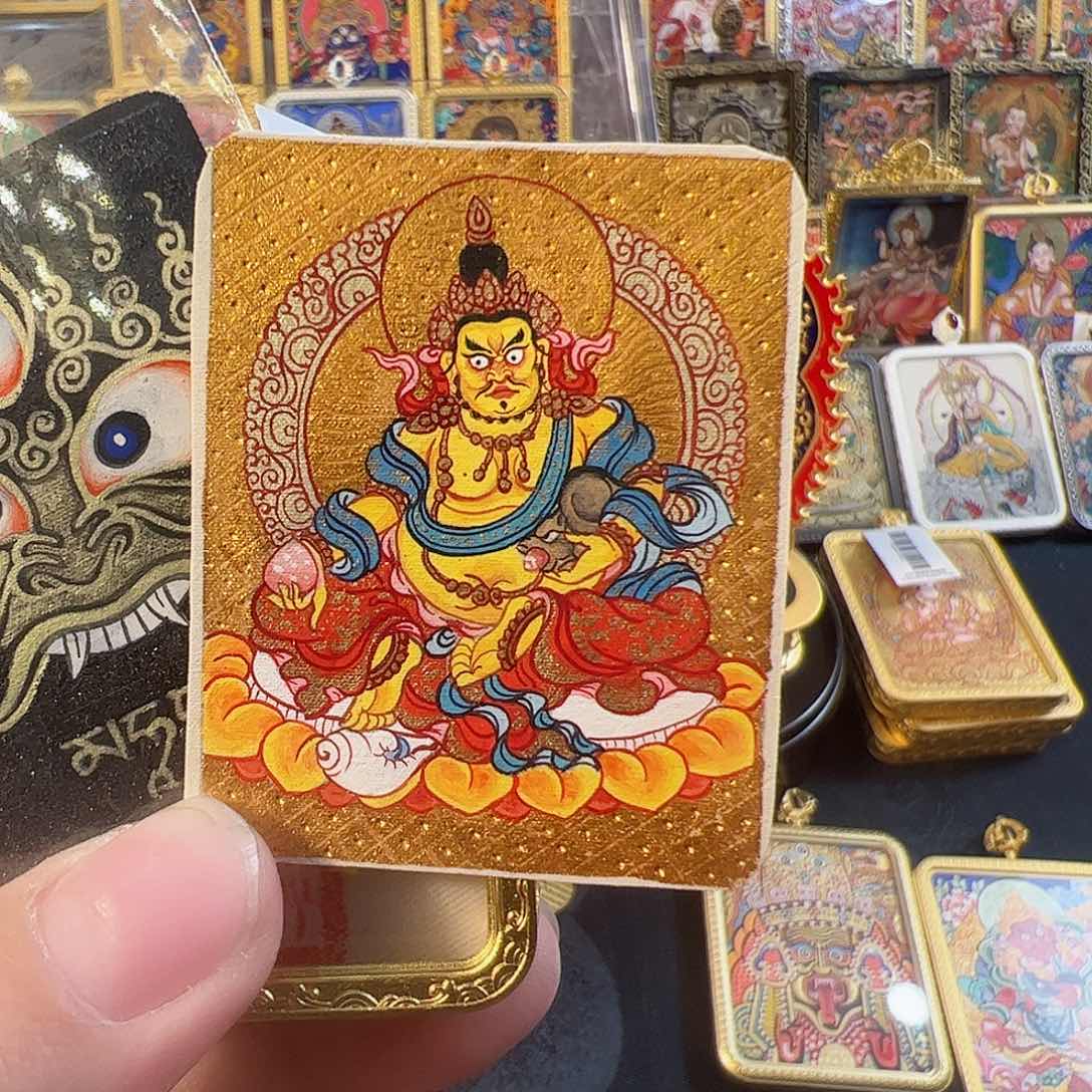 吊坠纯手绘唐卡黄财双面