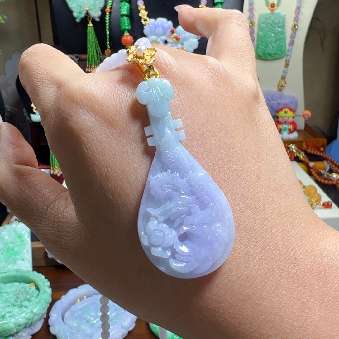 翡翠未镶嵌毛衣链紫琵琶