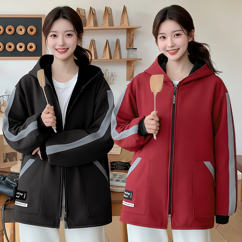 秋冬长袖围裙厨房家用防污时尚加绒罩衣成人加厚短款定制logo印字