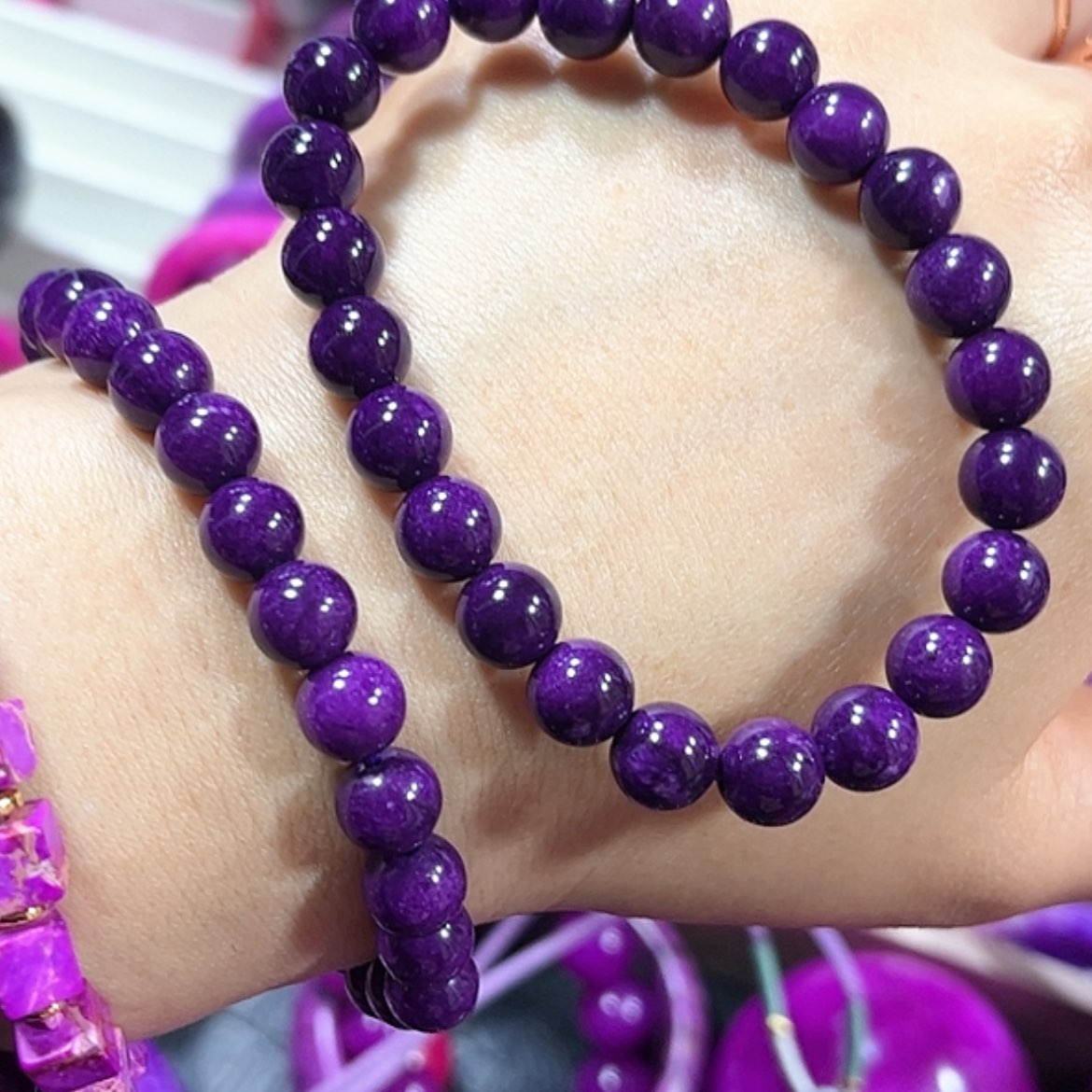 【闪购商品】玻璃成品舒具石老油料帝王紫丝绒玉华卡8单圈爆款