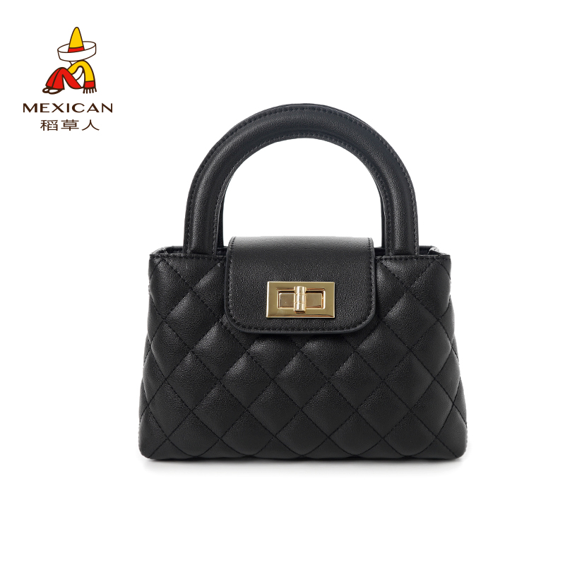 Mexican/稻草人小香风牛皮轻奢女士手提包经典菱格链条小方包测