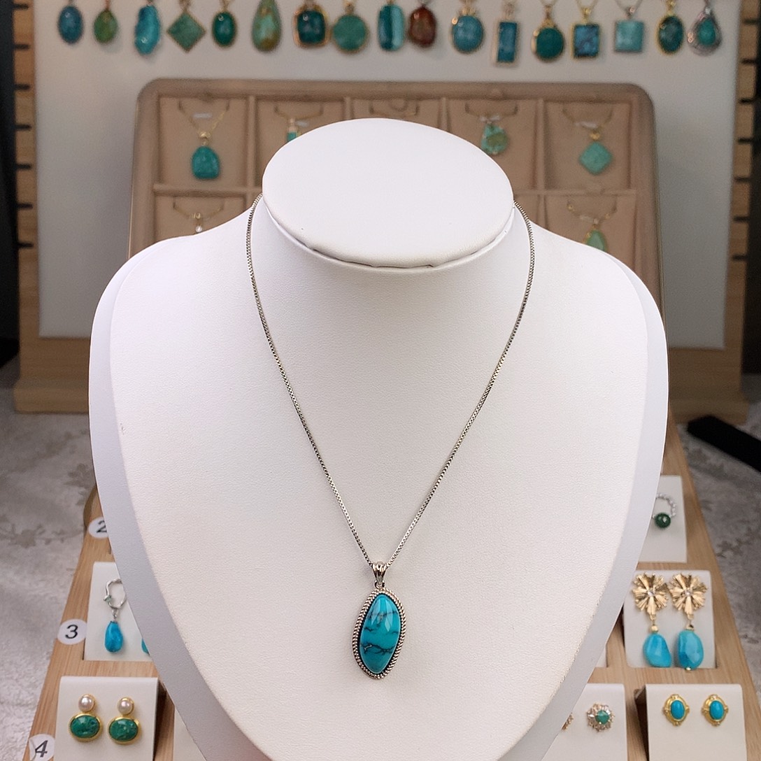 绿松石银S925镶嵌吊坠(不含链)