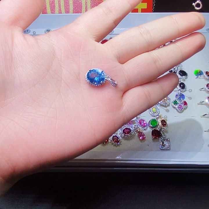 海蓝宝石吊坠(不含链)银S925镶嵌