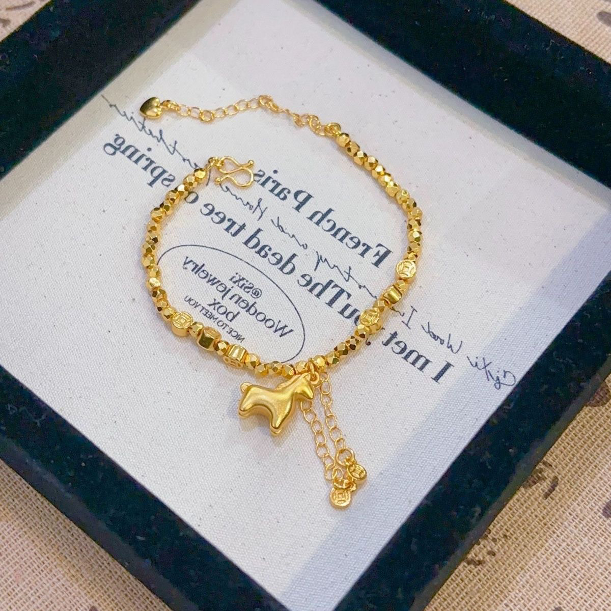 铜合金手链 新款马到成功马上有米小时尚马手链金色饰品轻奢小众