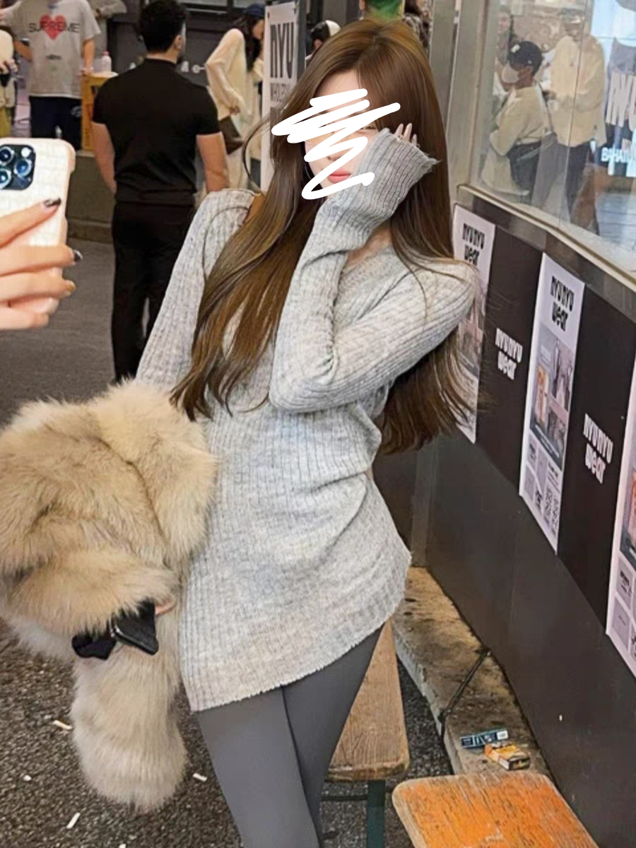 萌萌 修身显瘦打底衫内搭上衣+微喇加绒裤子8296裤8296-2衣