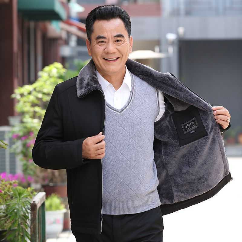 外套厚款加厚冬季夹克衫中老年秋冬加绒棉衣外套男装爸爸中年男士