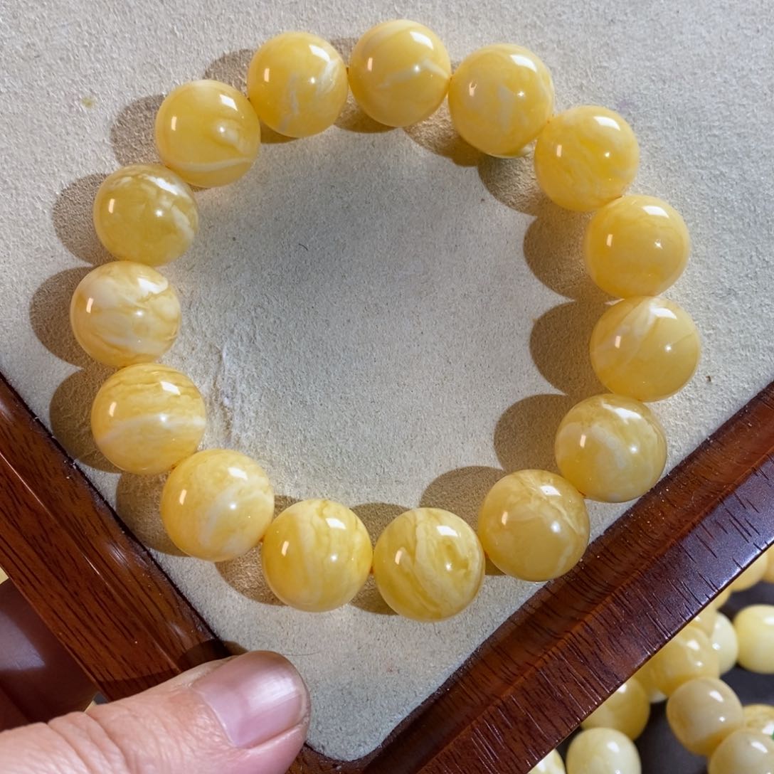 琥珀裸石未镶嵌15mm虎皮纹手串