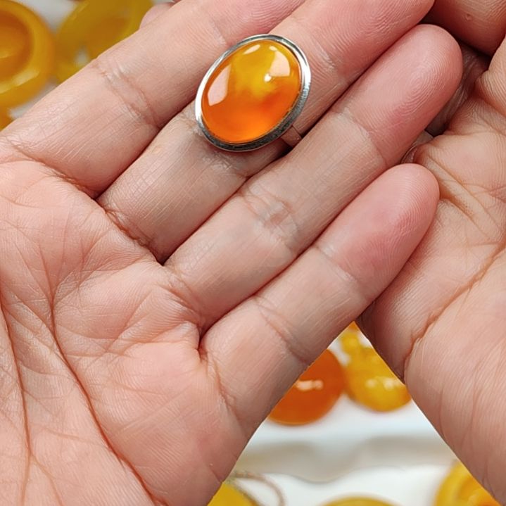 蜜蜡戒指银S925镀金镶嵌