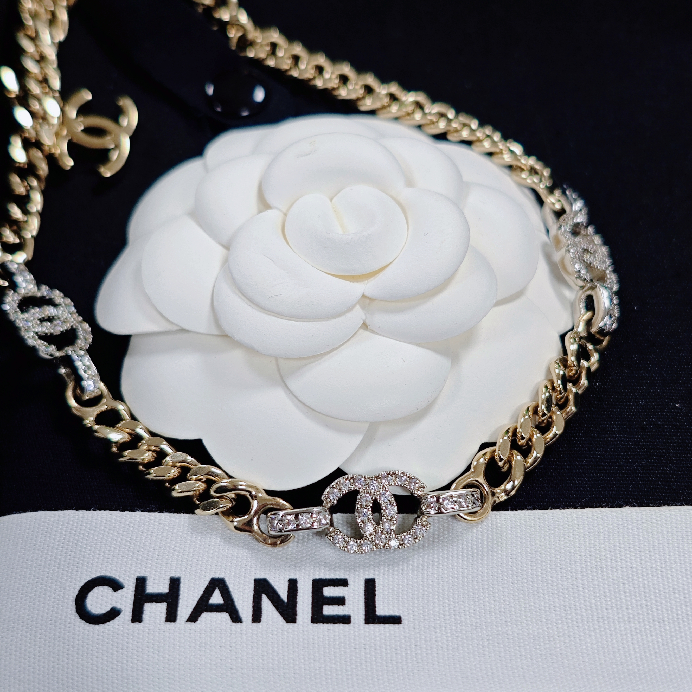 未使用 Chanel/香奈儿 经典双C金色链条镶钻时尚百搭锁骨链