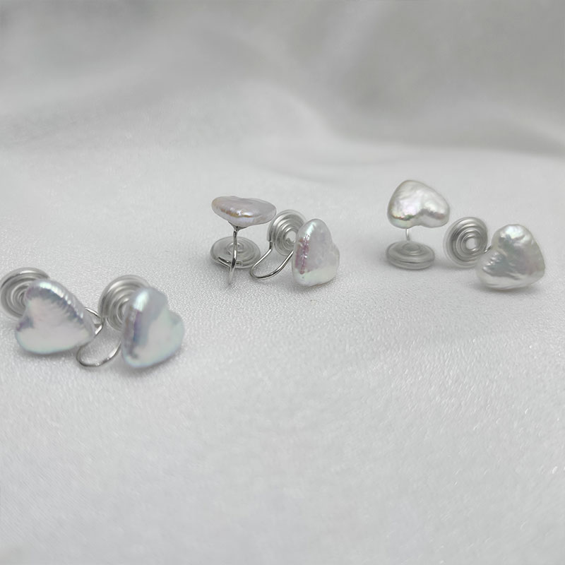 【新品】淡水珍珠耳饰巴洛克耳夹爱心款配饰极光韵彩多样性发一