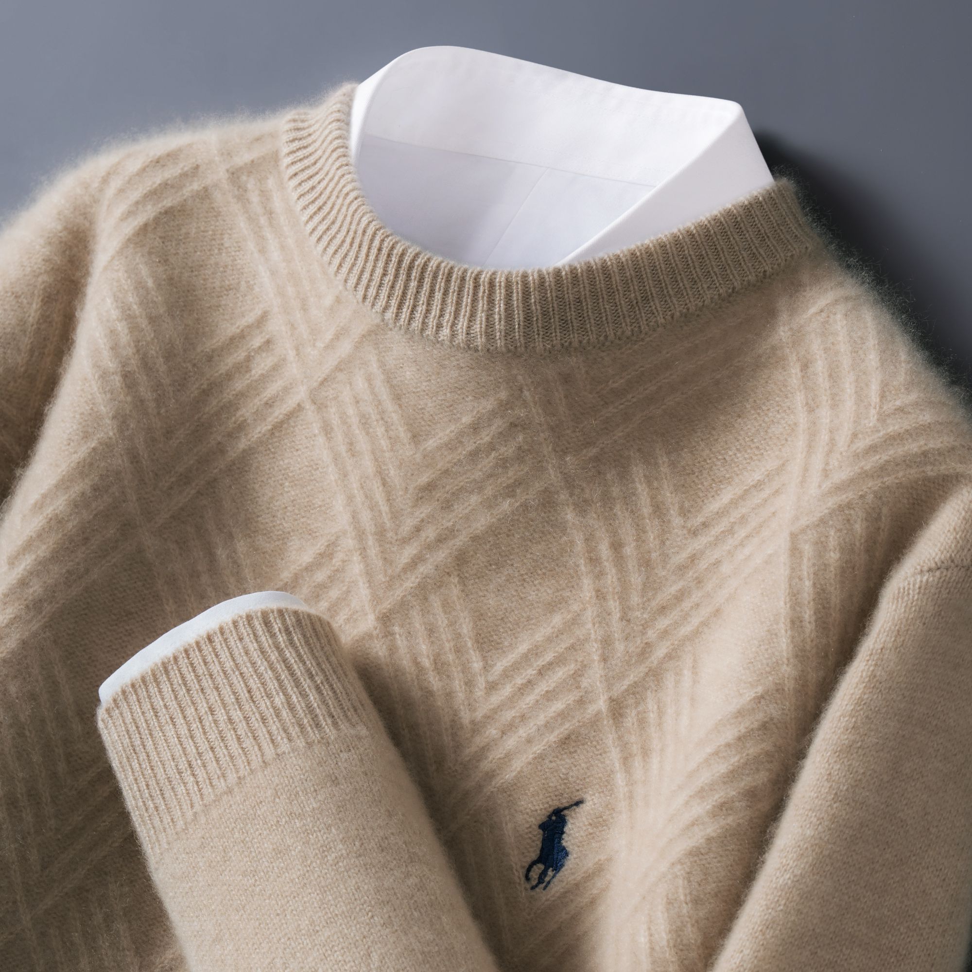 风度翩翩的气质~100纯羊毛衫圆领刺绣厚款宽松百搭针织衫男士