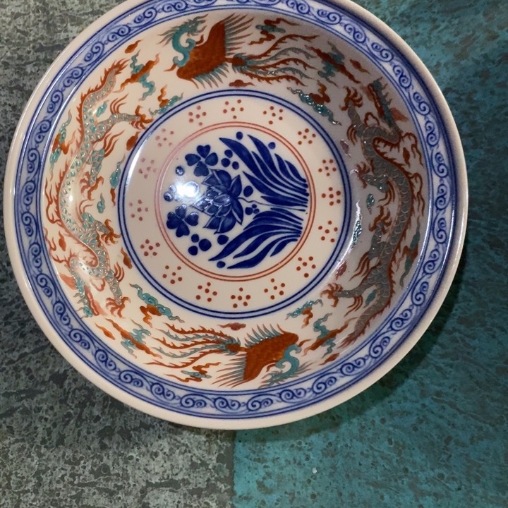 摆件陶7.5寸红稀土红绿彩龙凤壶承