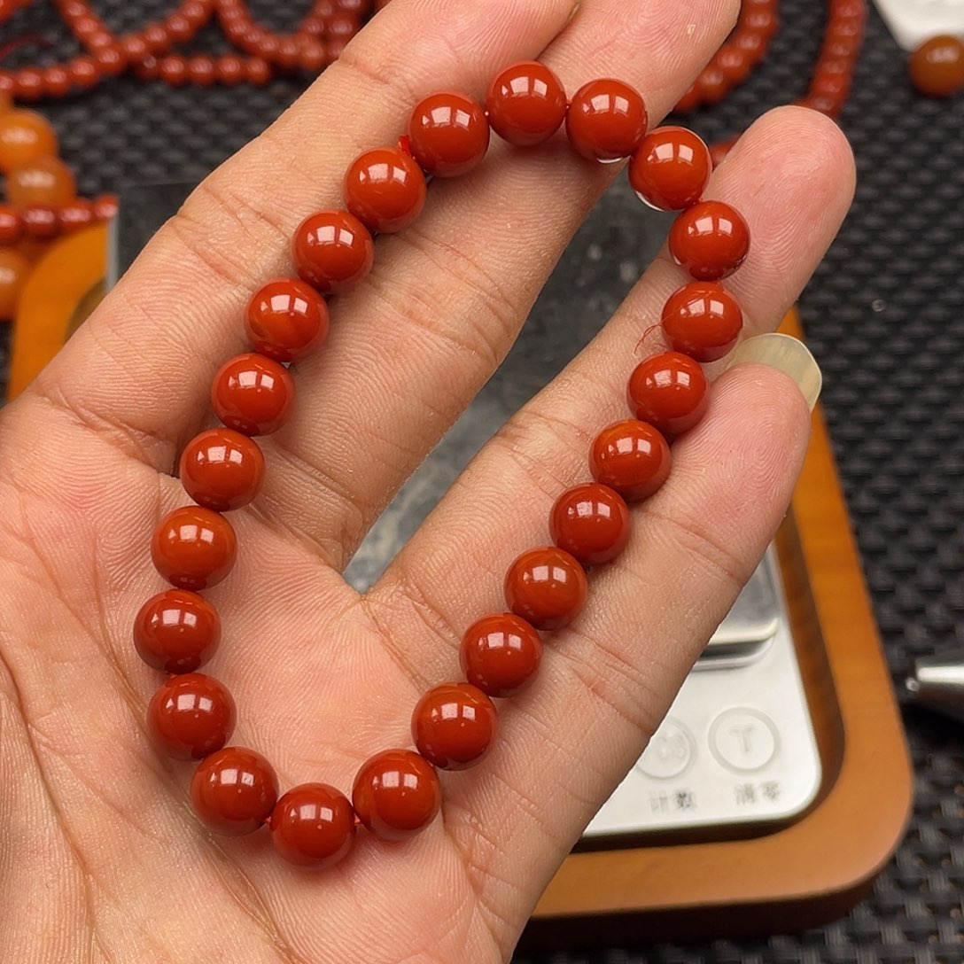 南红玛瑙未镶嵌瓦西柿子红手串卡8