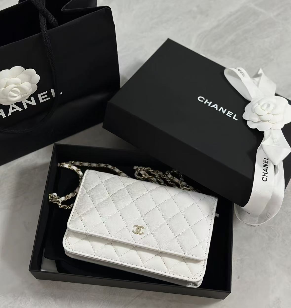 99新 Chanel/香奈儿 22k发财woc白金荔枝牛单肩包/甄选