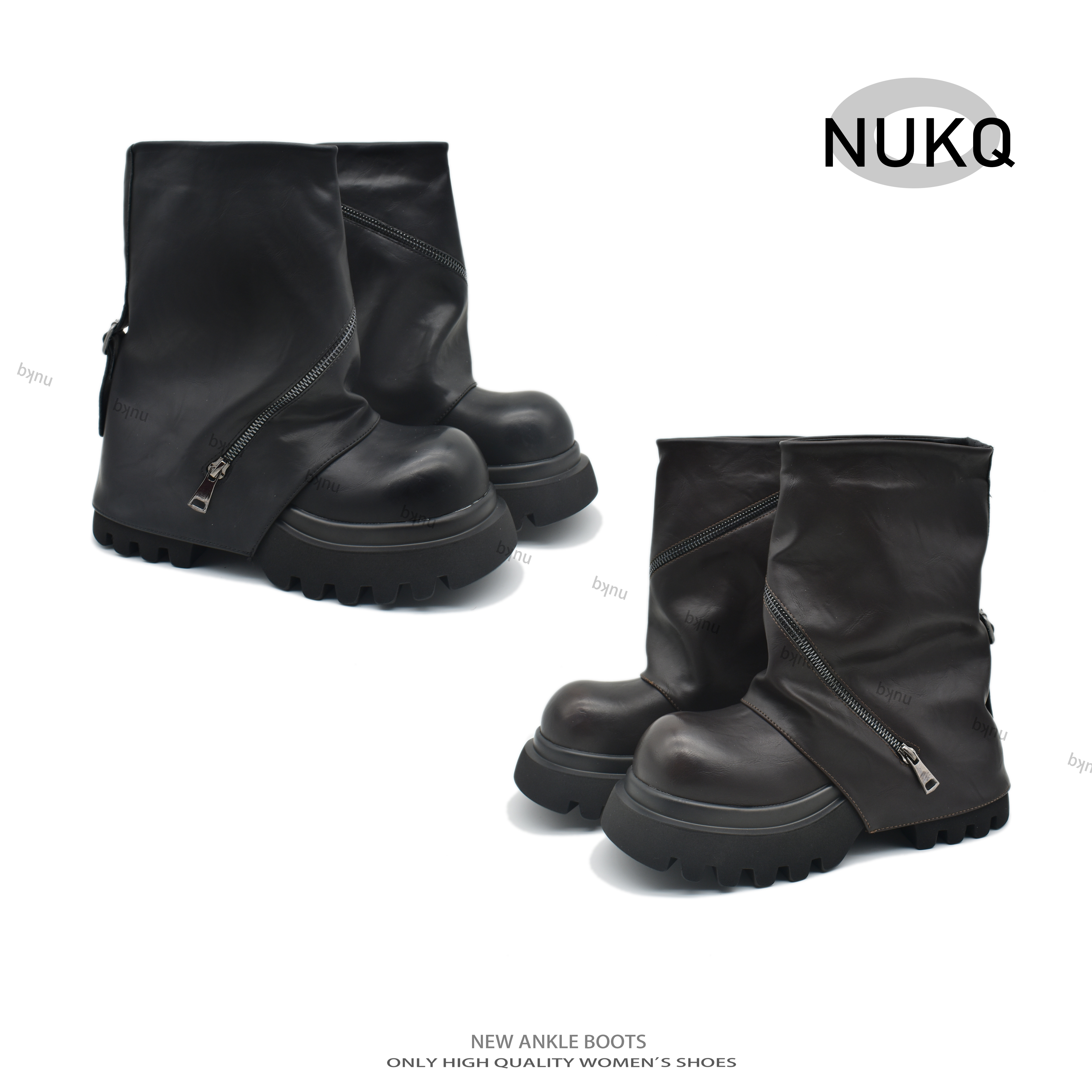 【NUKQ】女靴高筒靴黑色马丁靴中筒靴秋冬骑士时装靴长靴