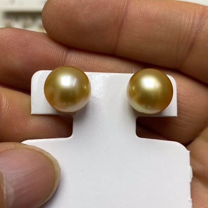 海水珍珠金珍珠耳钉18K金镶嵌