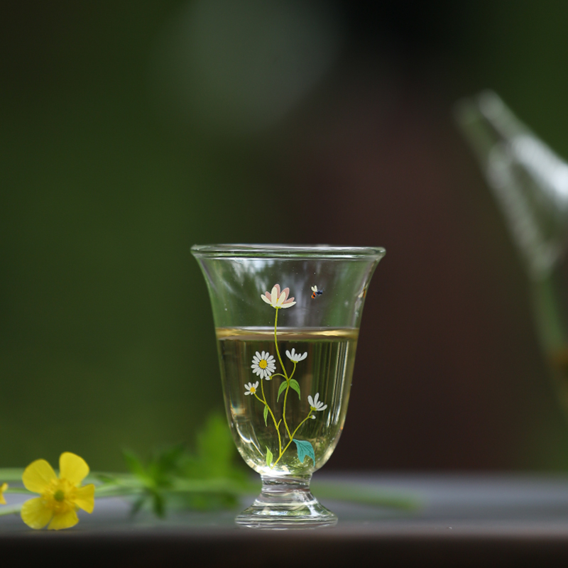 雏菊高温烤花玻璃杯耐热高硼硅透明无铅主人杯茶杯品茗杯