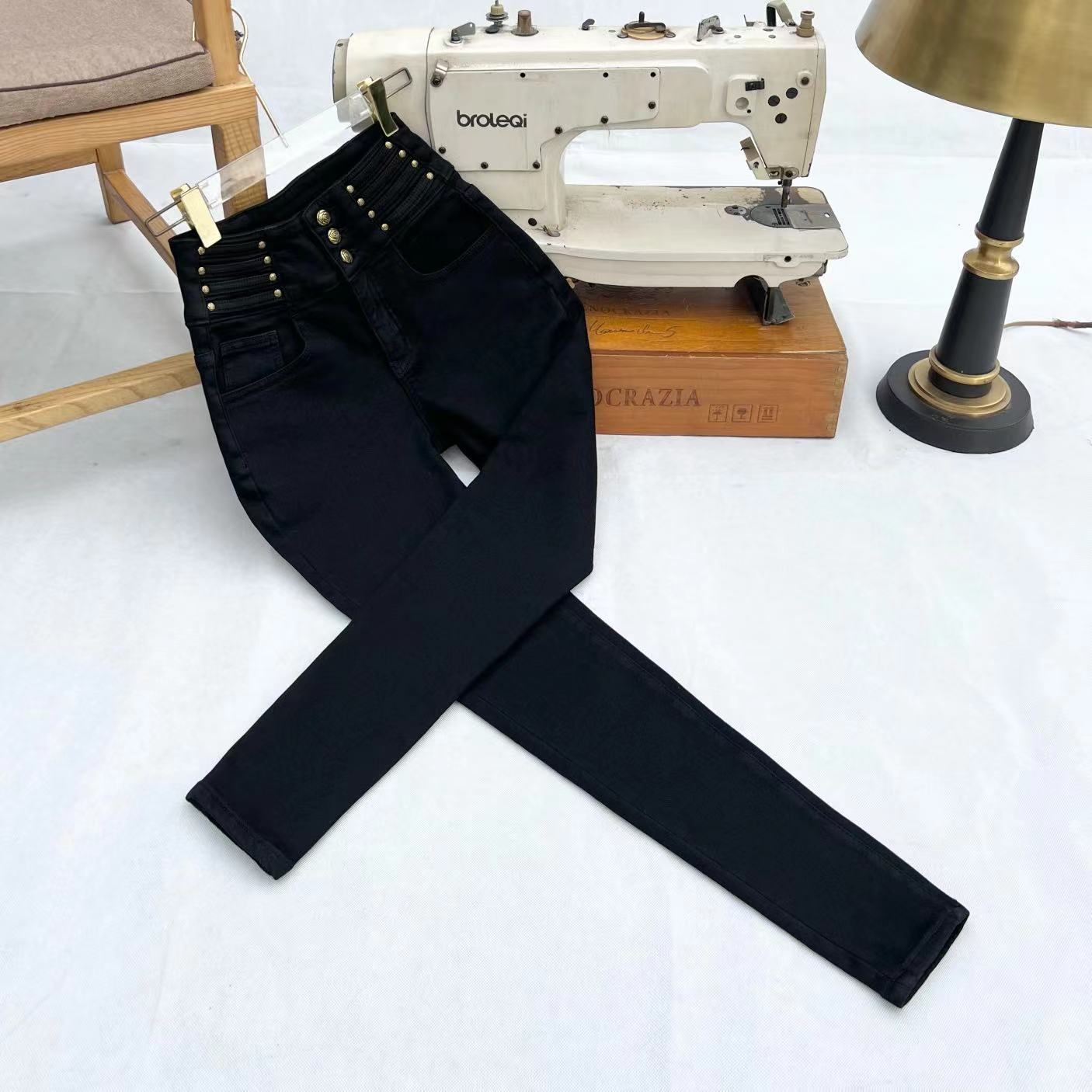 25年冬季小香风加绒高腰九分小脚铅笔裤保暖显瘦不臃肿女神牛仔裤