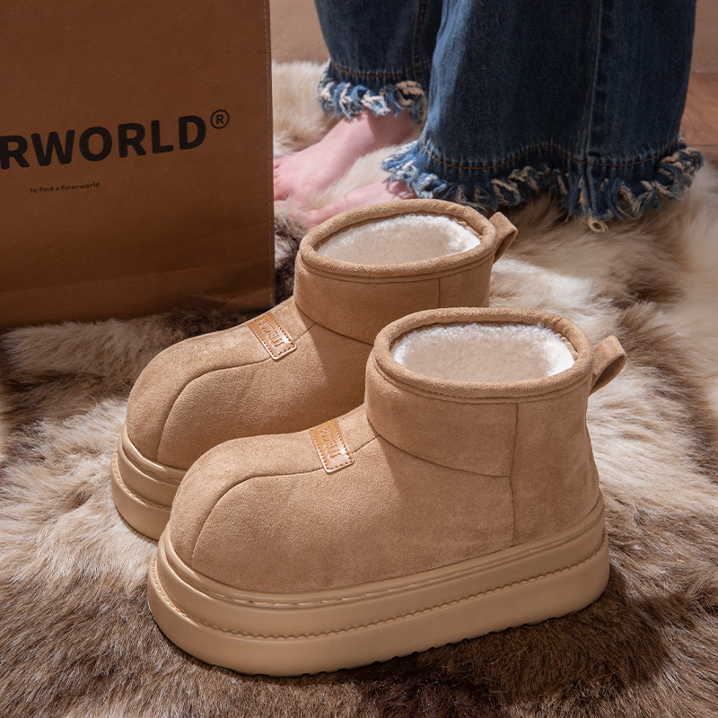 厚底雪地靴女款秋冬季2025新款外穿防滑保暖不臭脚毛绒包跟棉拖鞋