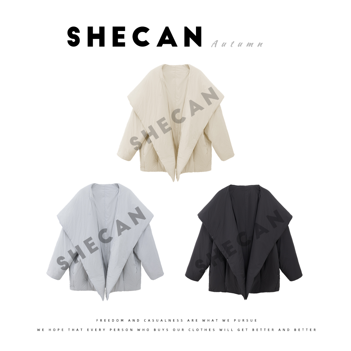 SHECAN【小被子】设计感保暖翻领填充100羊毛气质款厚外套5QC316