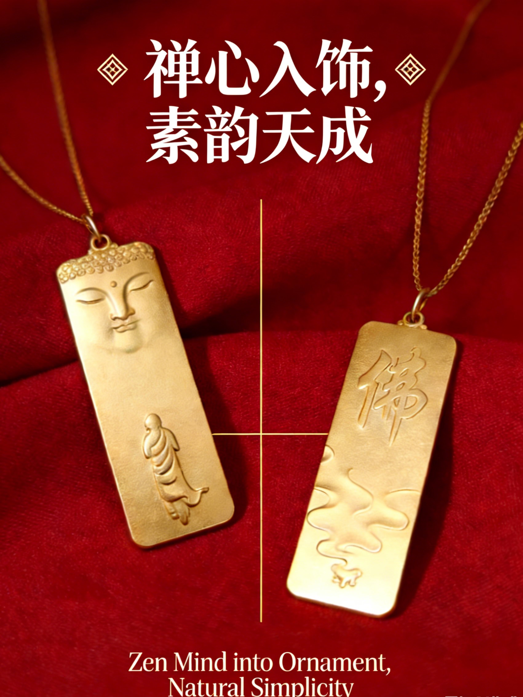 铜合金吊坠  里外一色实心不掉色垂帘佛碑意境饰品带礼盒A0013-2