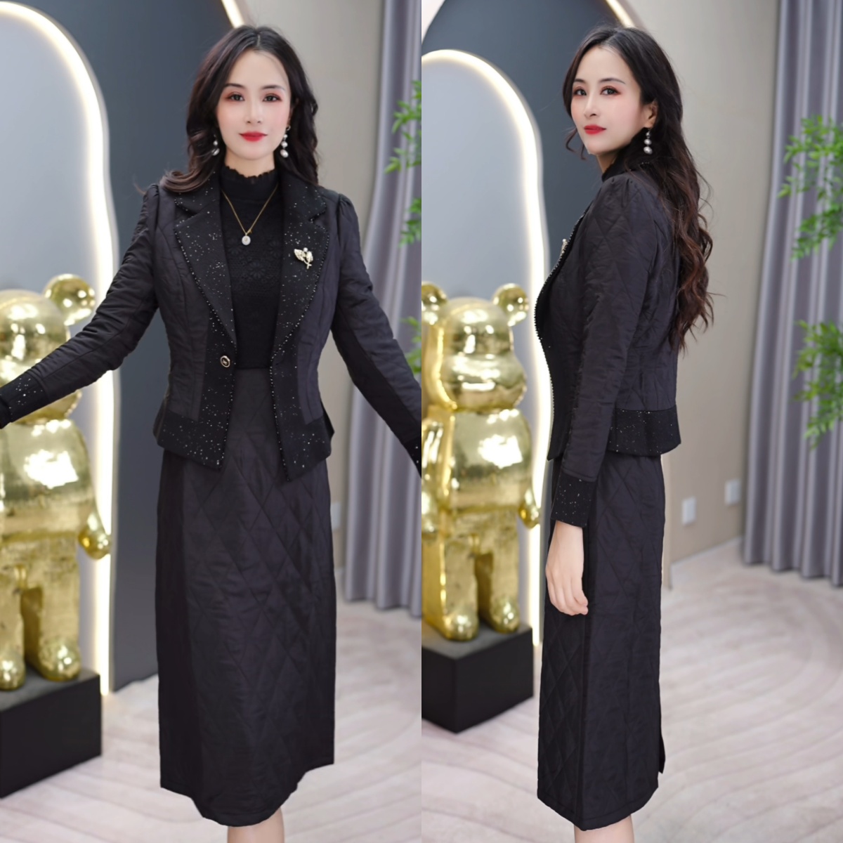 2025冬季新款两件套上衣加半身裙加厚显瘦洋气时尚优雅百搭套装