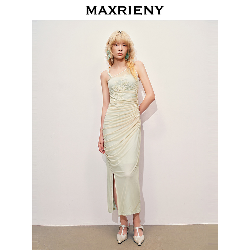MAXRIENY【商场同款】2025夏高级气质感修身显瘦绣花吊带女装连衣裙