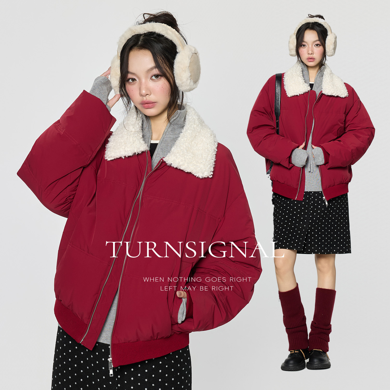 Turnsignal潮牌短款冬季拼接翻领百搭常规款情侣保暖羽绒服外套