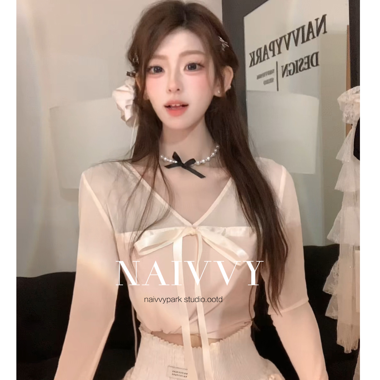 NAIVVY【小羊可颂】气质显瘦小众设计感夏季甜美修身上衣纯欲风