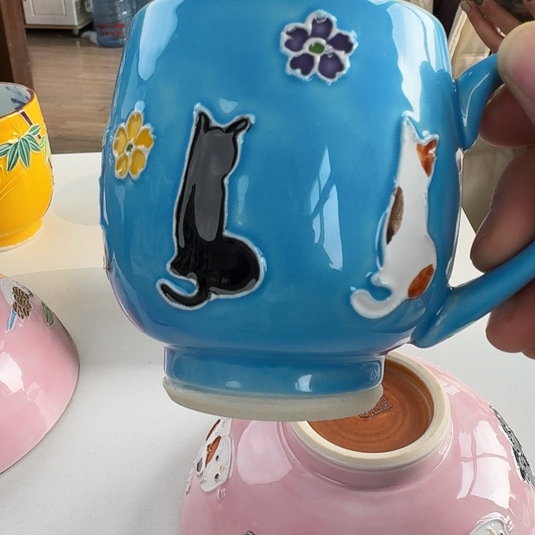 瓷清水烧交趾釉蓝色马克杯