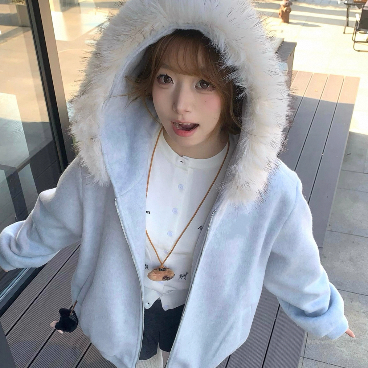 美式高街毛领连帽卫衣外套女春秋2025新款秋冬加绒加厚韩系慵懒风