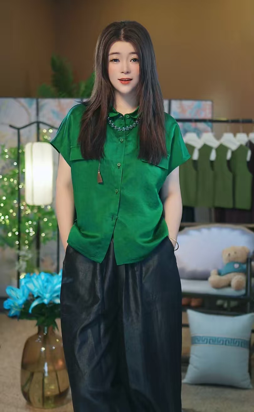 杯子家《祖母绿龟缎衬衫两面穿》桑蚕丝香云纱稀缺高货上衣女款