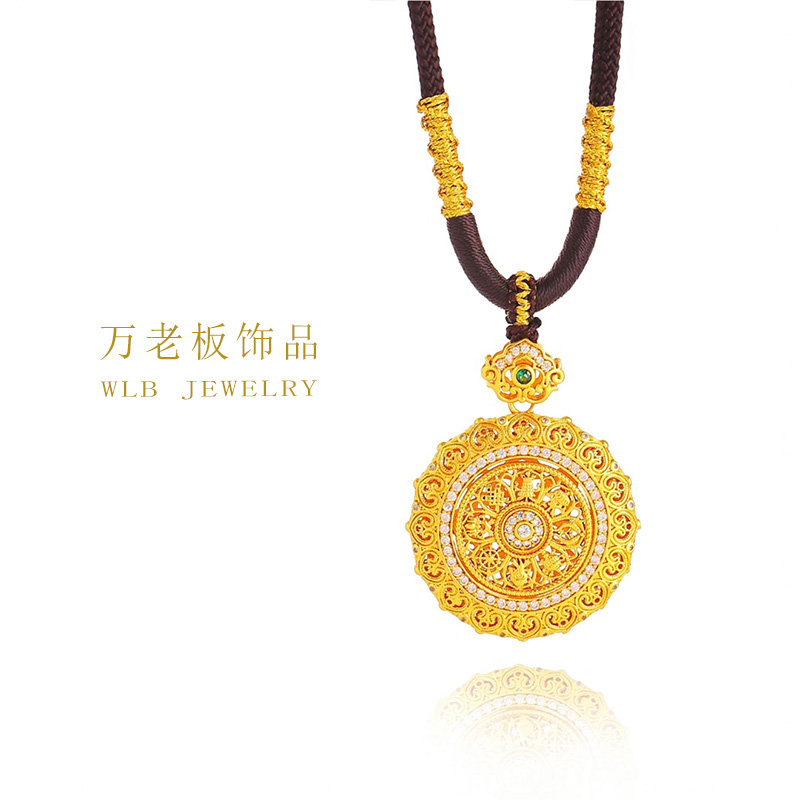 铜合金项链 WANLAOBAN 古法新中式旋转八宝花丝罗盘项链 X0100