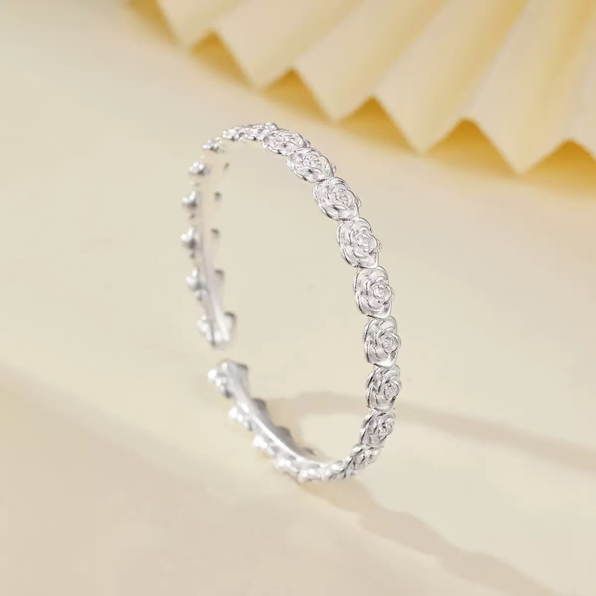 9999古法曼塔玫瑰花开口手镯女国风新中式轻奢S125