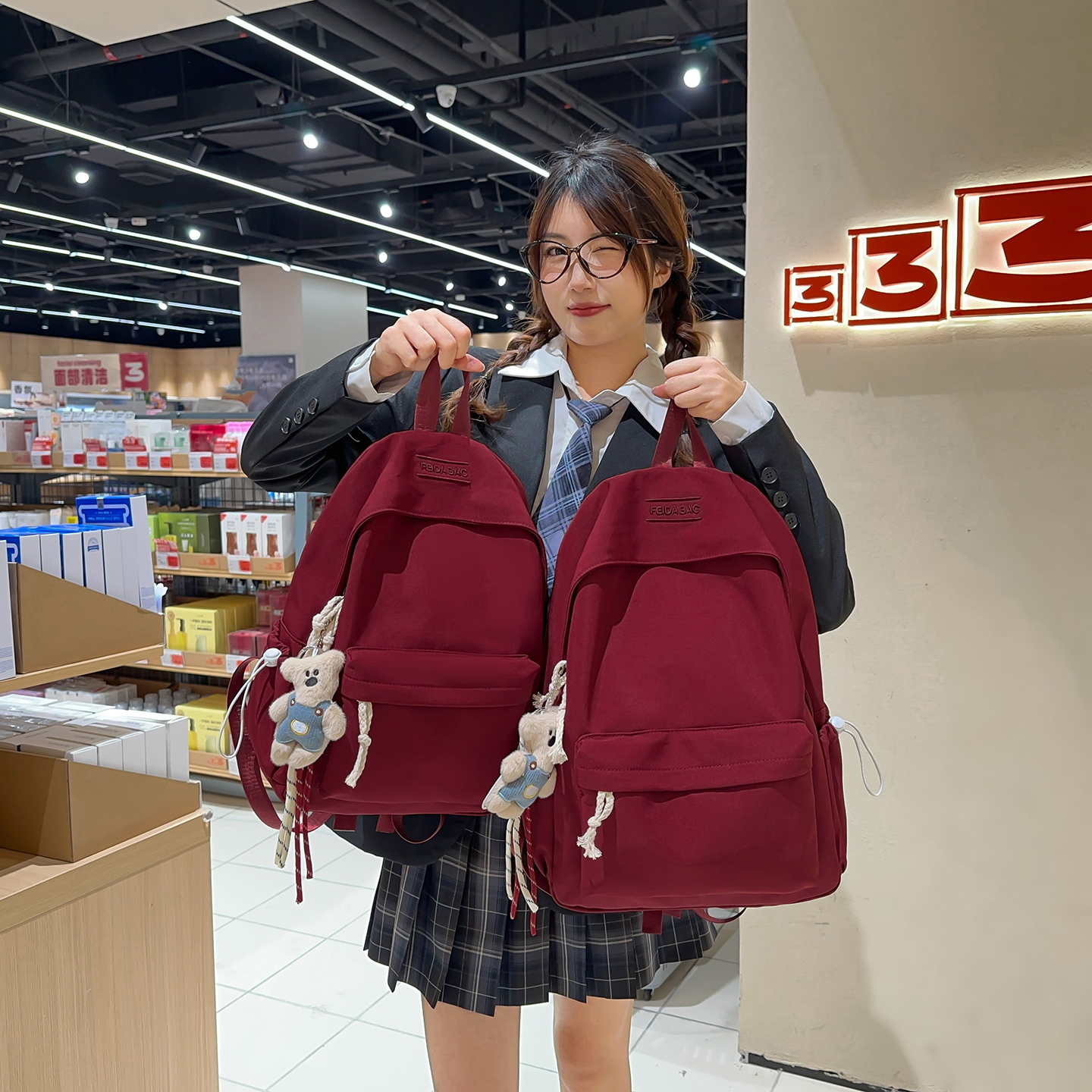 高颜值纯色书包女初中生简约大学生百搭校园双肩包大小号休闲背包