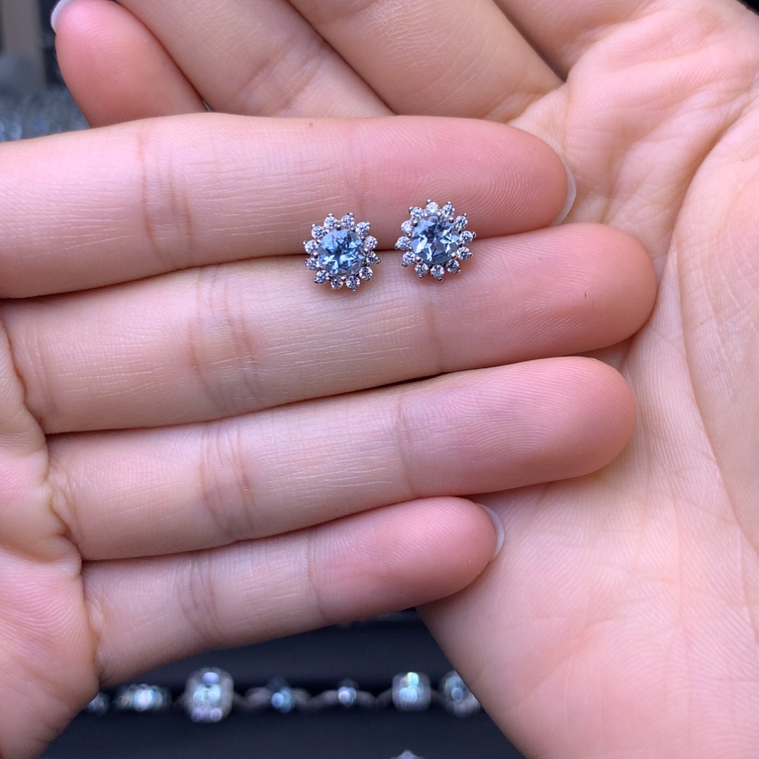 托帕石耳饰银S925镶嵌耳环