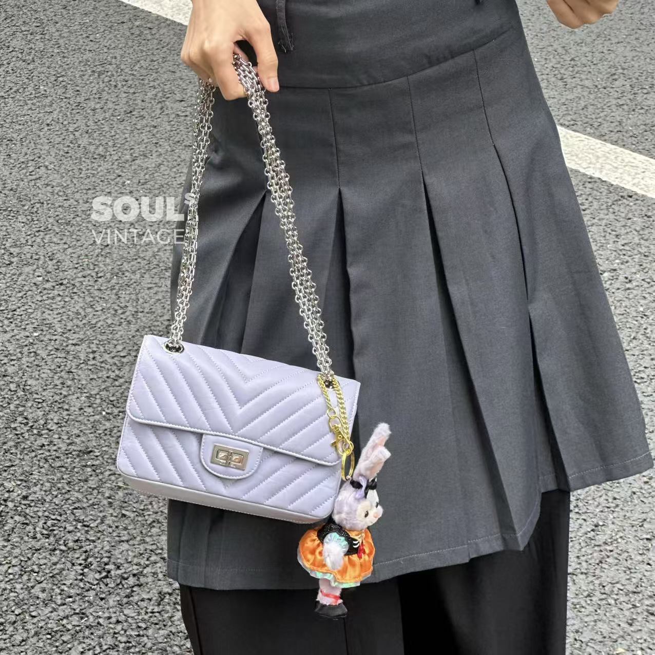 95新 Chanel/香奈儿 淡紫色 牛皮 V纹2.55大mini 603159439