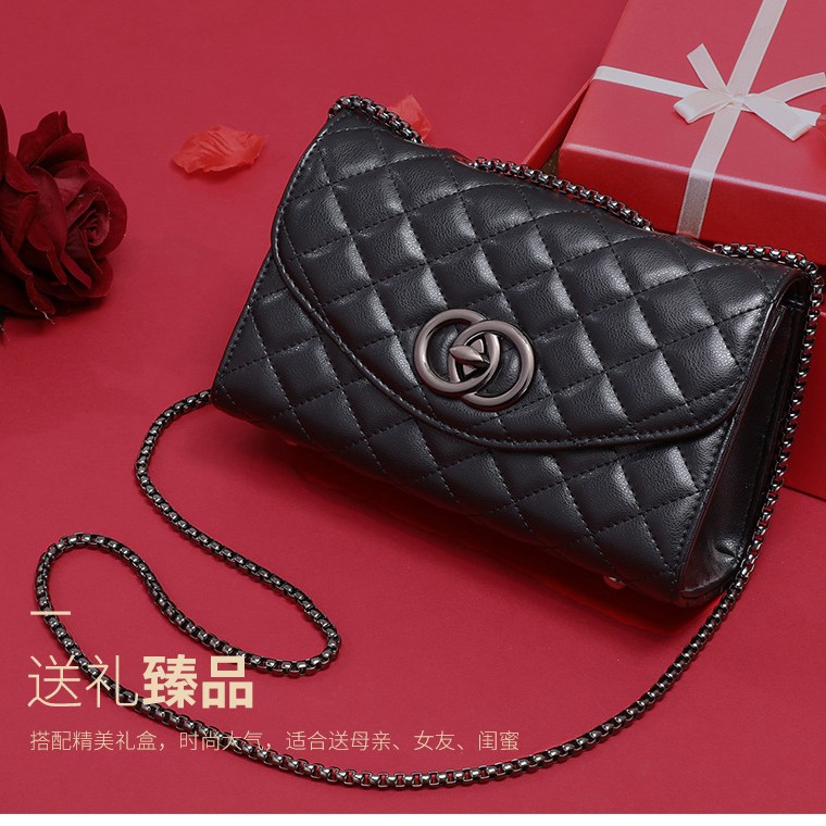 包包新款2025真皮小香风菱格链条包高级感单肩包2025斜挎包箱包