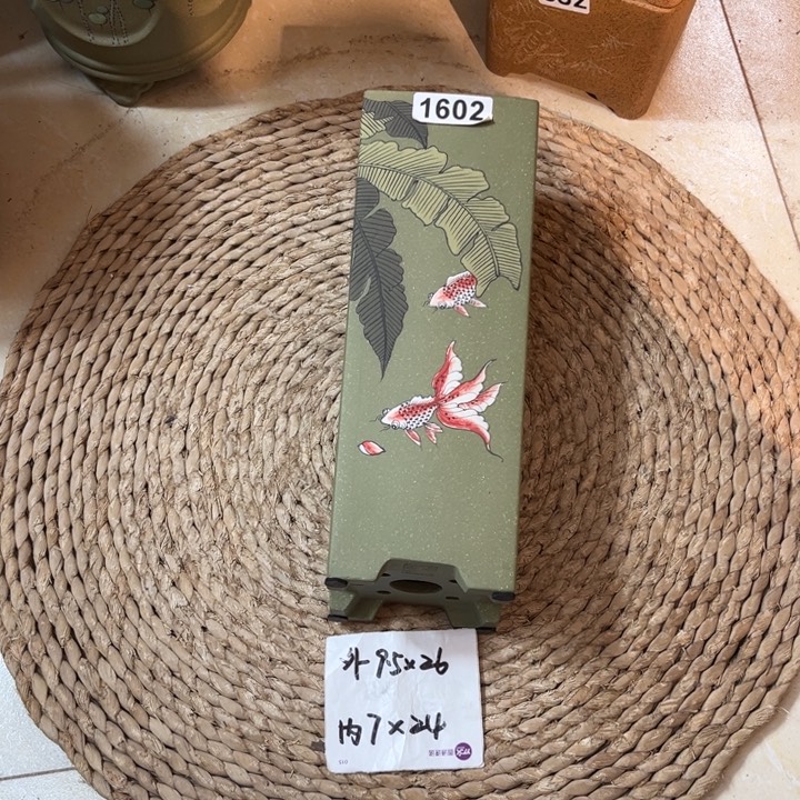 花盆紫砂  超精品果绿金玉满堂彩绘签筒1602