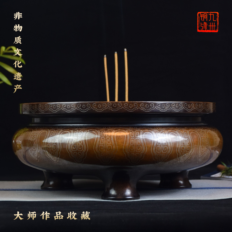 仙作刘希勇大师   嵌银丝鬲式炉紫铜复古工艺宣德炉系列家用收藏