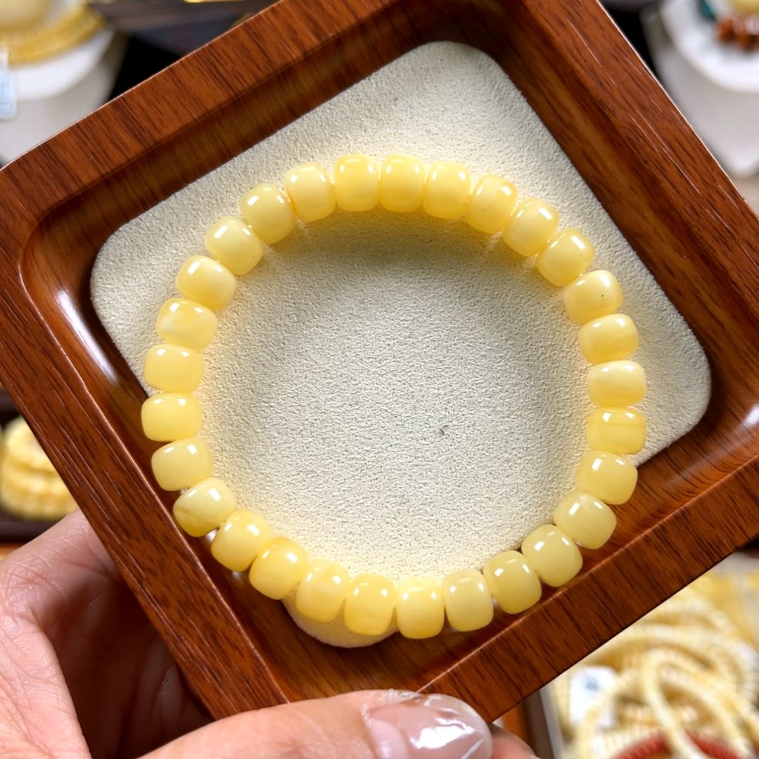 琥珀手链未镶嵌俄料蜜蜡鸡油黄满蜜老型手串8mm