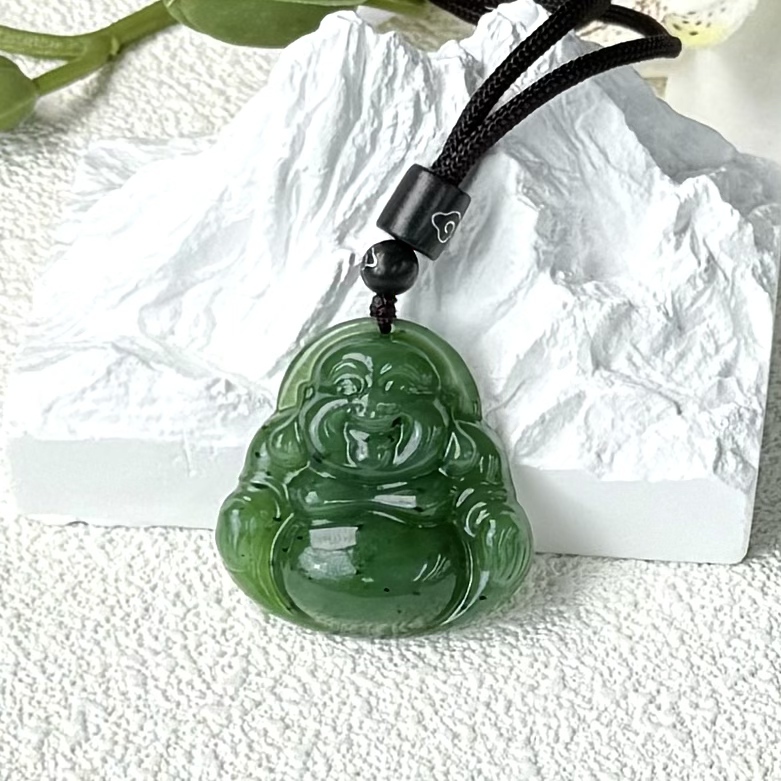 [小婉总珠宝】笑口常开·和田玉碧玉佛公猕猴桃