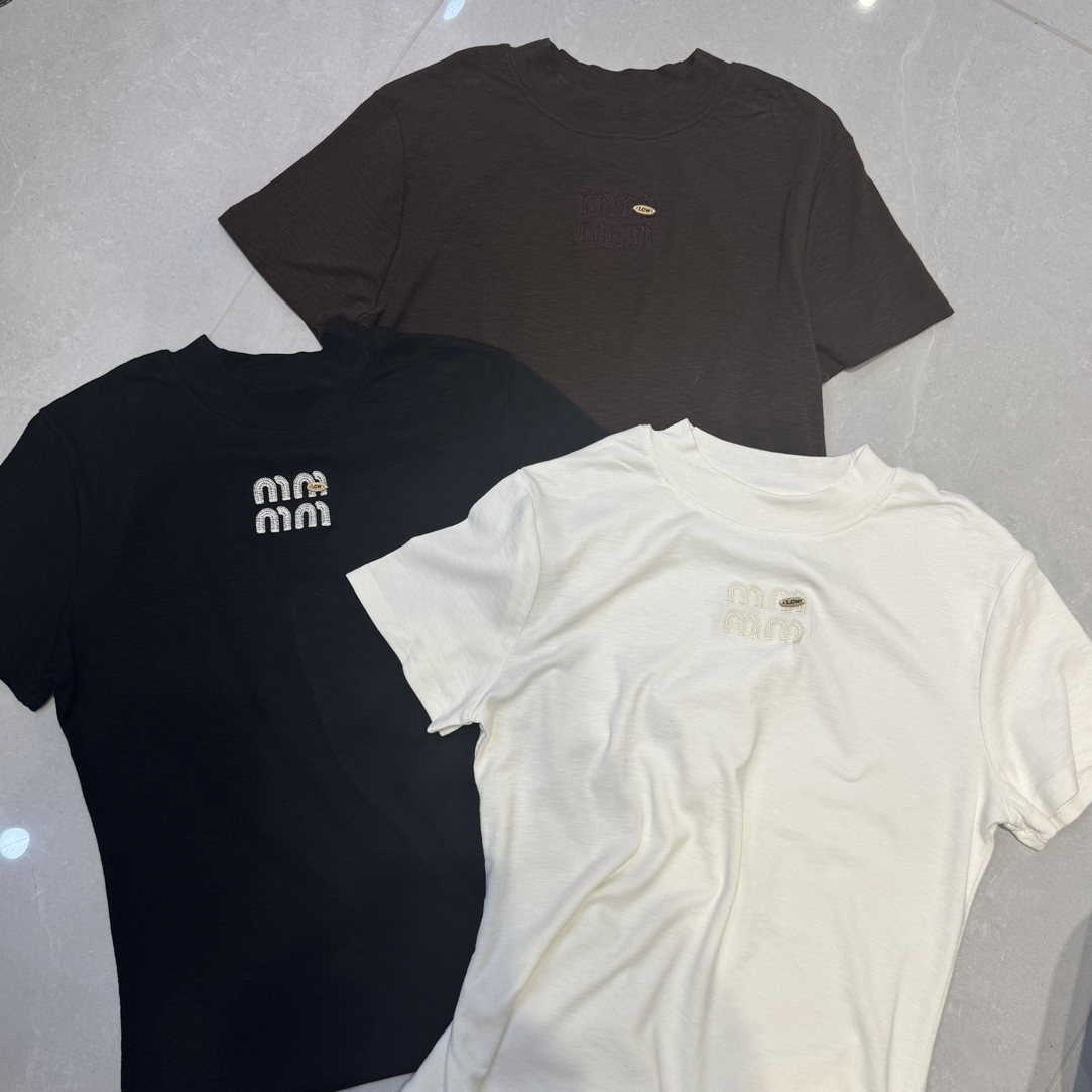 【海南肉丝】新款圆领刺绣字母短袖上衣9169