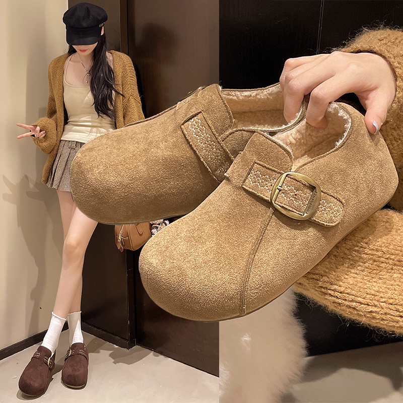 【品牌】厚底勃肯鞋女款2025秋冬季新加绒全包一脚蹬复古乐福鞋58