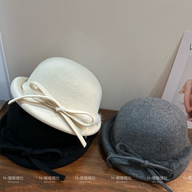 秋冬新款灰色千金感礼帽女冬新款羊毛帽空姐贝雷帽大头围显脸小